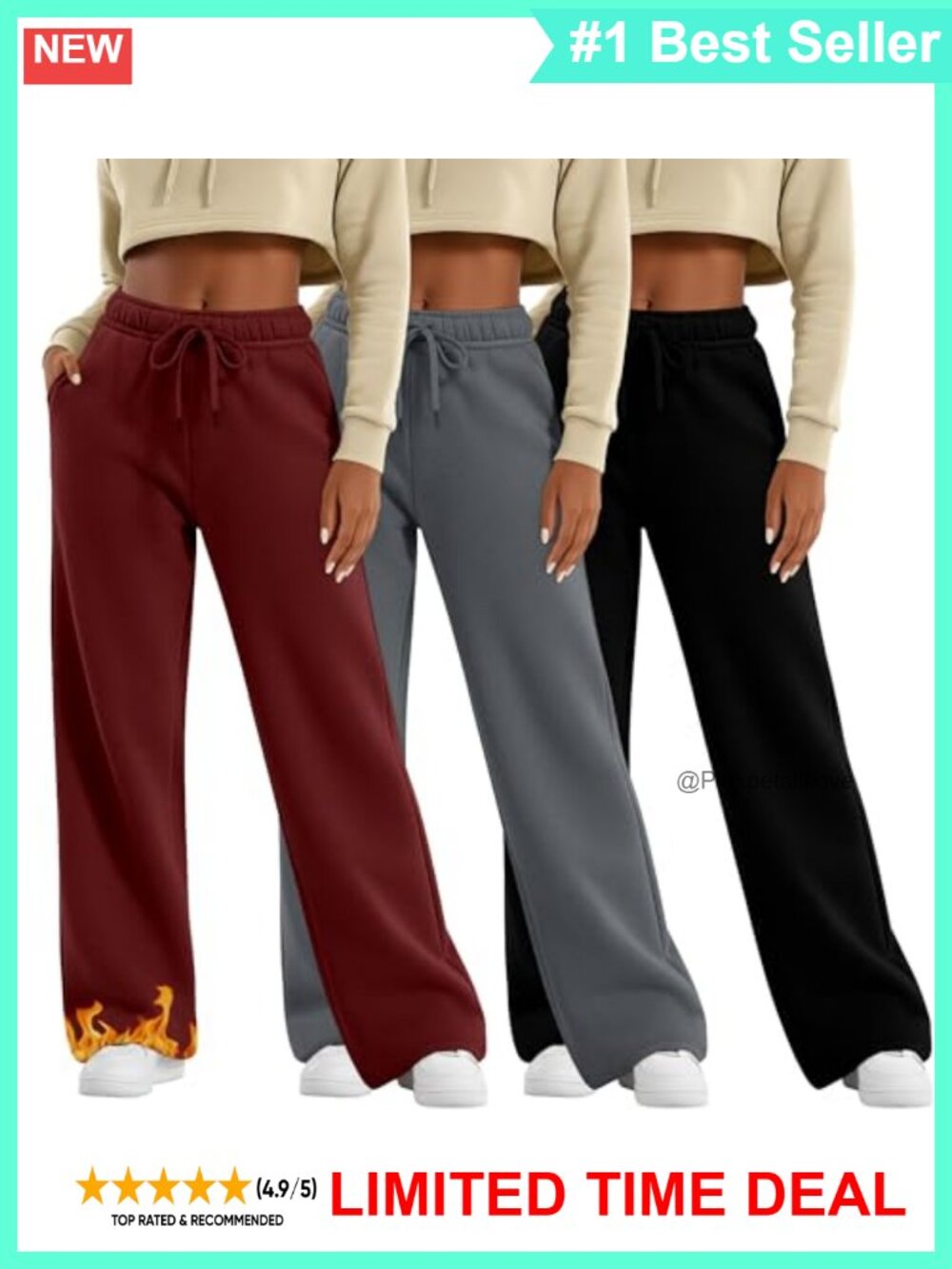 Fleece Lined Wide Leg Thermal Sweatpants 3 Pack